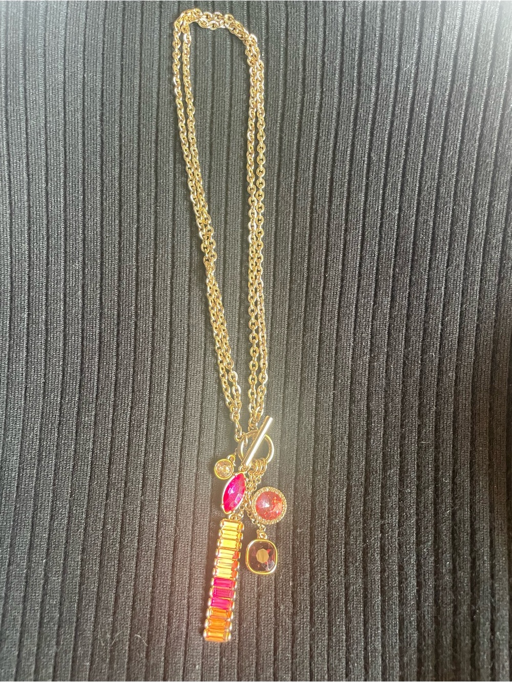 White House Black Market Gold-Tone Pendant Necklace with Pink Gem Accents